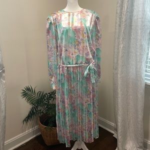 Vintage 80's Green/Pink/Purple Long Sleeve Dress, By Potomac Company, Size 18